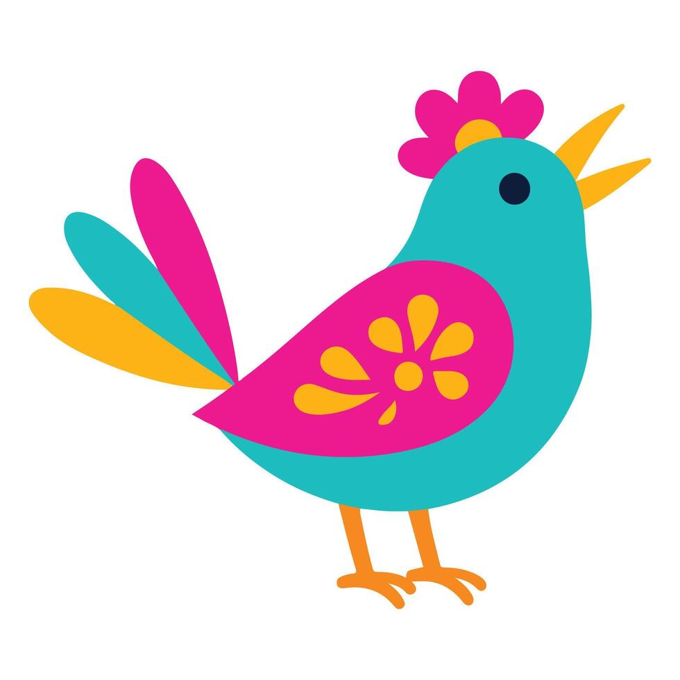 Mexican Otomi Bird Illustration Colorful Art Cute Decorative Bird Design for Sublimation vector