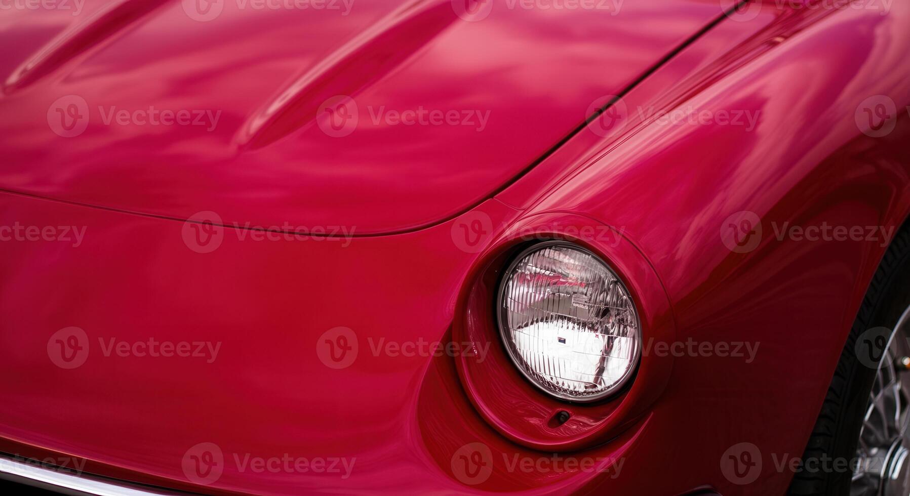 Vibrant dark red cherry classic car close-up highlighting headlight and smooth curves for automotive design inspiration photo