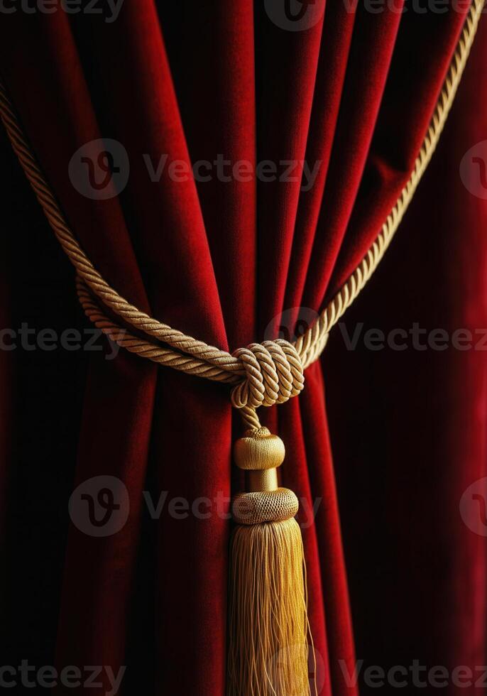Red Velvet Curtain with Golden Tassel Symbolizing the Anticipation of Papal Announcement photo