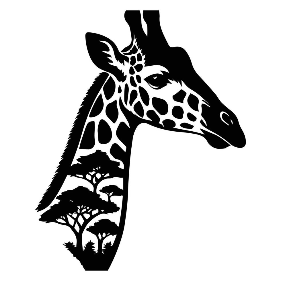 giraffe head Forest Nature animal art, Animal forest scene illustration, Jungle Animals silhouette sublimation design vector