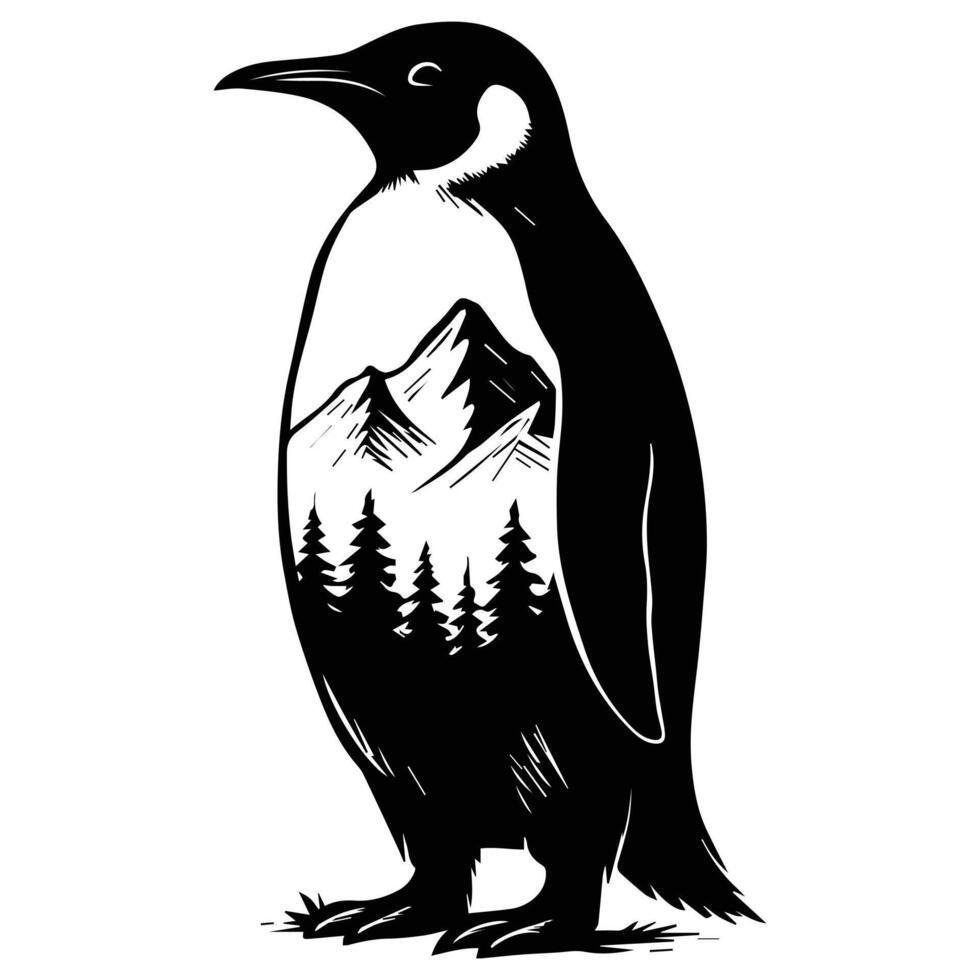 Penguin Forest Nature animal art, Animal forest scene illustration, Jungle Animals silhouette sublimation design vector