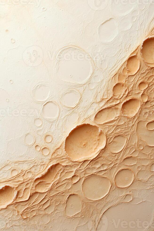 Tan Surface Texture with Many Circular Depressions. Light Beige Material with Lines Connecting Depressions. Beige Background Texture with Varied Shapes. photo