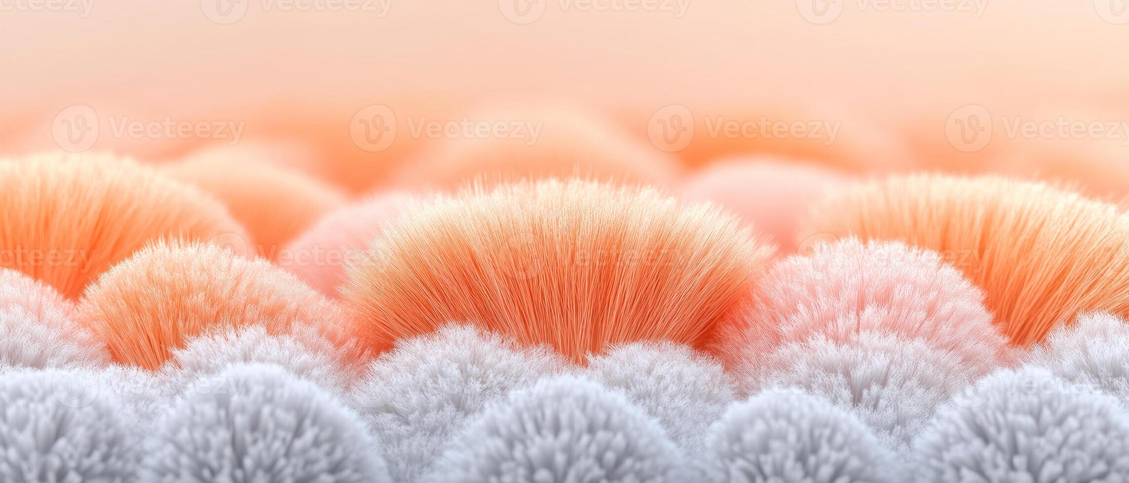 Colorful, fluffy brush fibers create a visually appealing abstract background, blending pastel tones of peach and gray for a serene atmosphere and artistic flair photo
