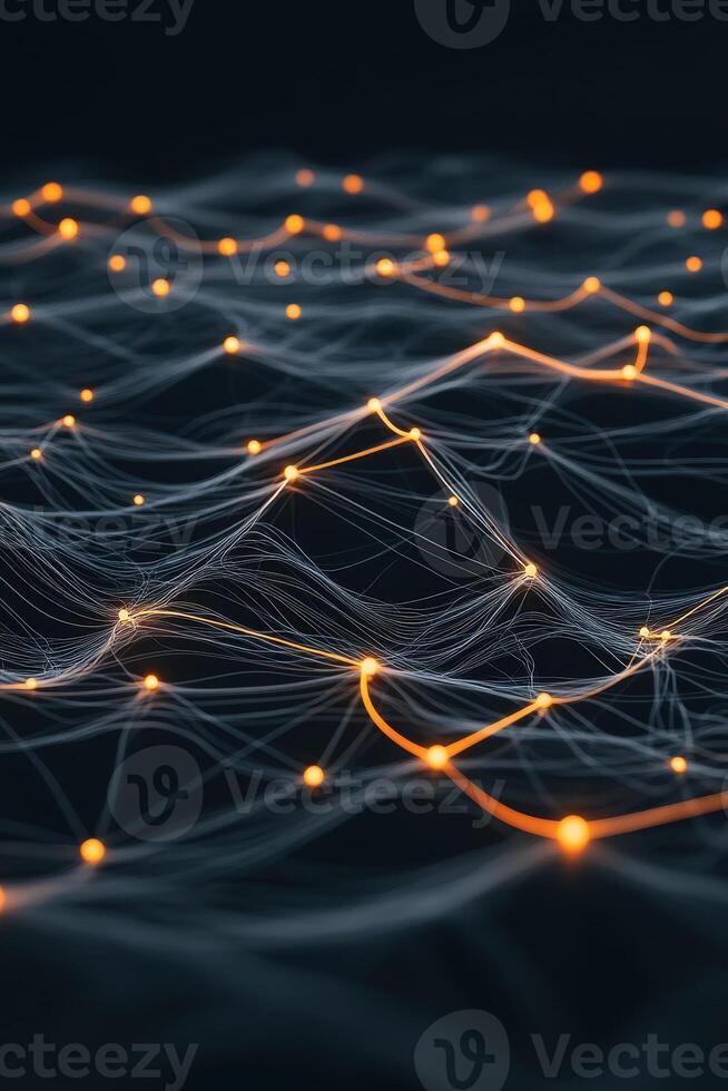 Connected Network Glowing Points Gray Lines Abstract Background Depicting Neural Networks Data Flow photo