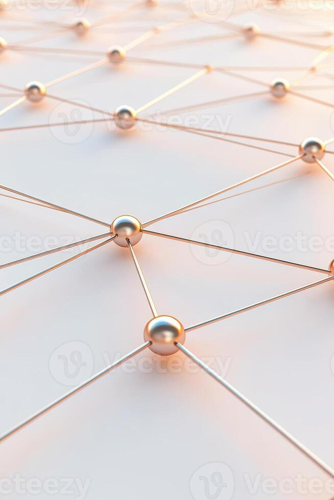 Network abstract spheres connected by lines. Neural nets idea. Connection system linking shiny gold nodes. Structure visualizing data transfer and network architecture. photo