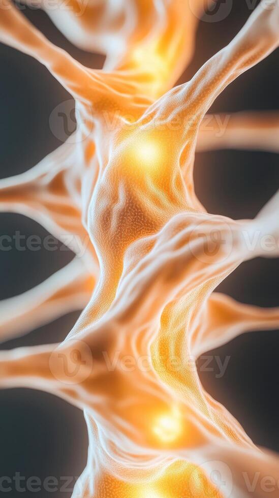 Abstract neural networks depiction showing interconnected pathways with glowing core points on dark background. photo
