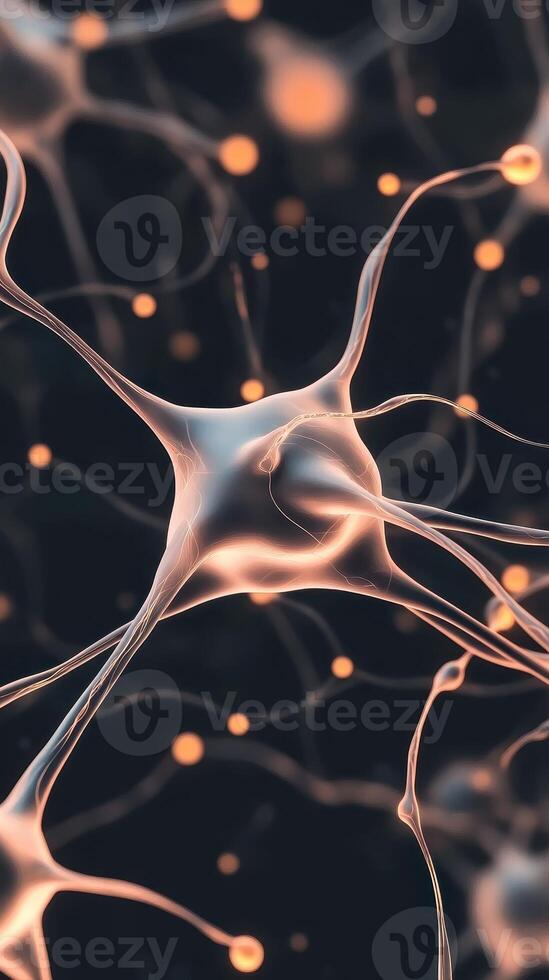 Abstract neural networks structure shows glowing connection points over dark background for science or technology concept photo