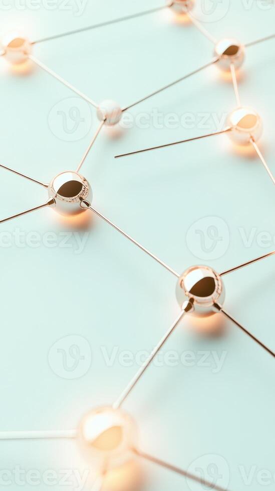 Connected Spheres and Lines Forming a Network on Light Blue Surface representing Neural Networks photo