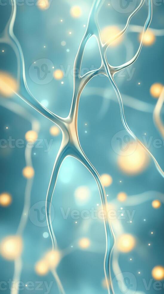 Abstract networks glow on a blue background. Neural systems connect. Interconnected nodes form structure. Data flows across linked pathways. Computer science concept. photo
