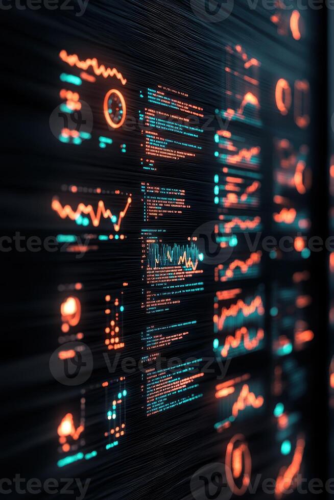Glowing Data Streams Showcasing Neural Network Analysis With Digital Interface Displaying Complex Computing Algorithms And Real Time Monitoring photo