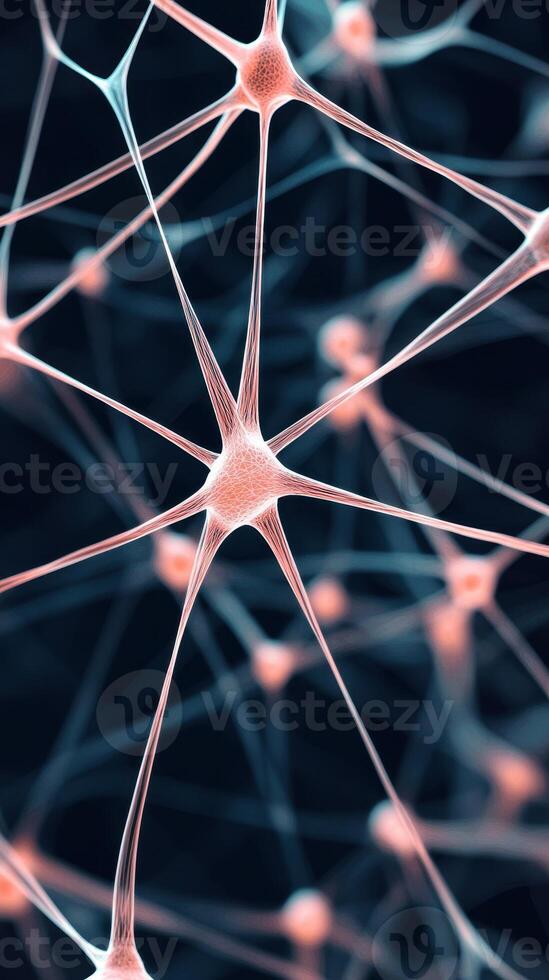 Interconnected Neural Network Structure on Dark Background. Digital Brain Connection System. Abstract Data Net Concept. photo