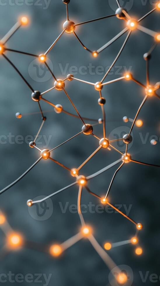 Connected Dots and Lines, Neural Network Concept, Glowing Nodes, Abstract Background, Dark Metal photo