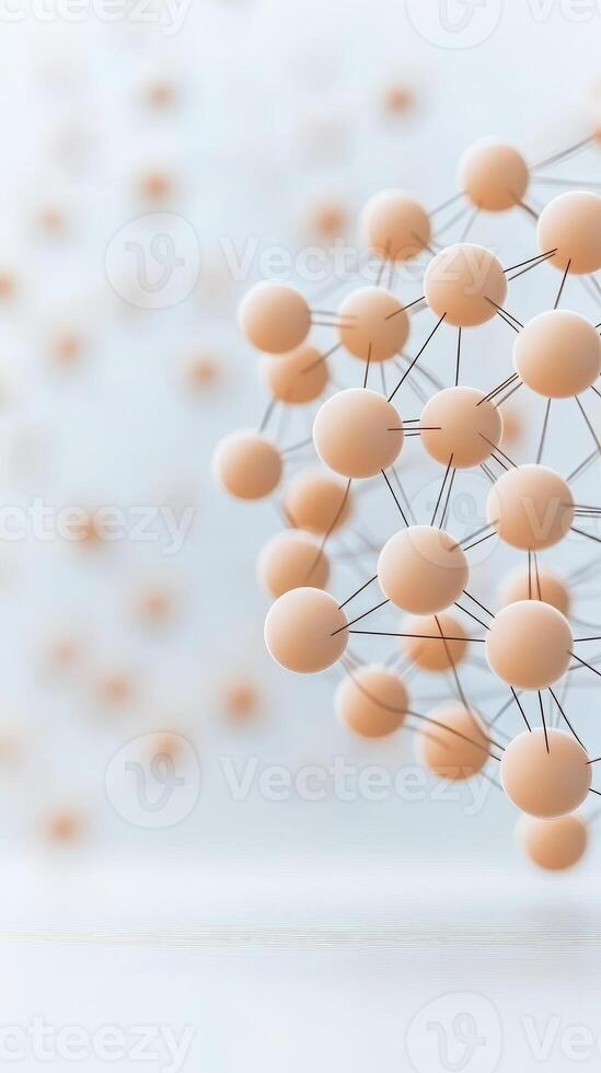 Connected spheres model. Molecular structure. Bright background. Nodes linked by lines. Network connection. Scientific concept. Futuristic arrangement. Geometric element. photo