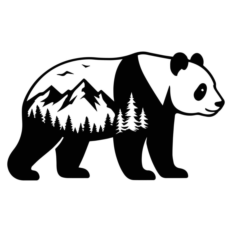 panda Forest Nature animal , Animal forest scene illustration, Jungle Animals silhouette sublimation design vector