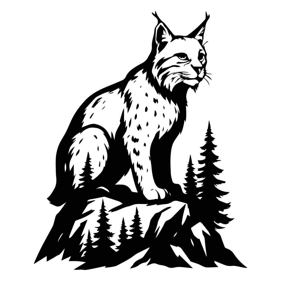 bobcat Forest Nature animal art , Animal forest scene illustration, Jungle Animals silhouette sublimation design vector