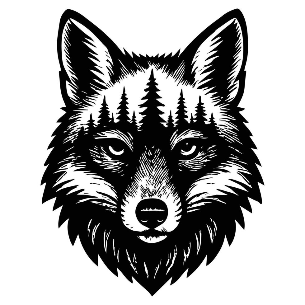 fox head head Forest Nature animal art, Animal forest scene illustration, Jungle Animals silhouette sublimation design vector
