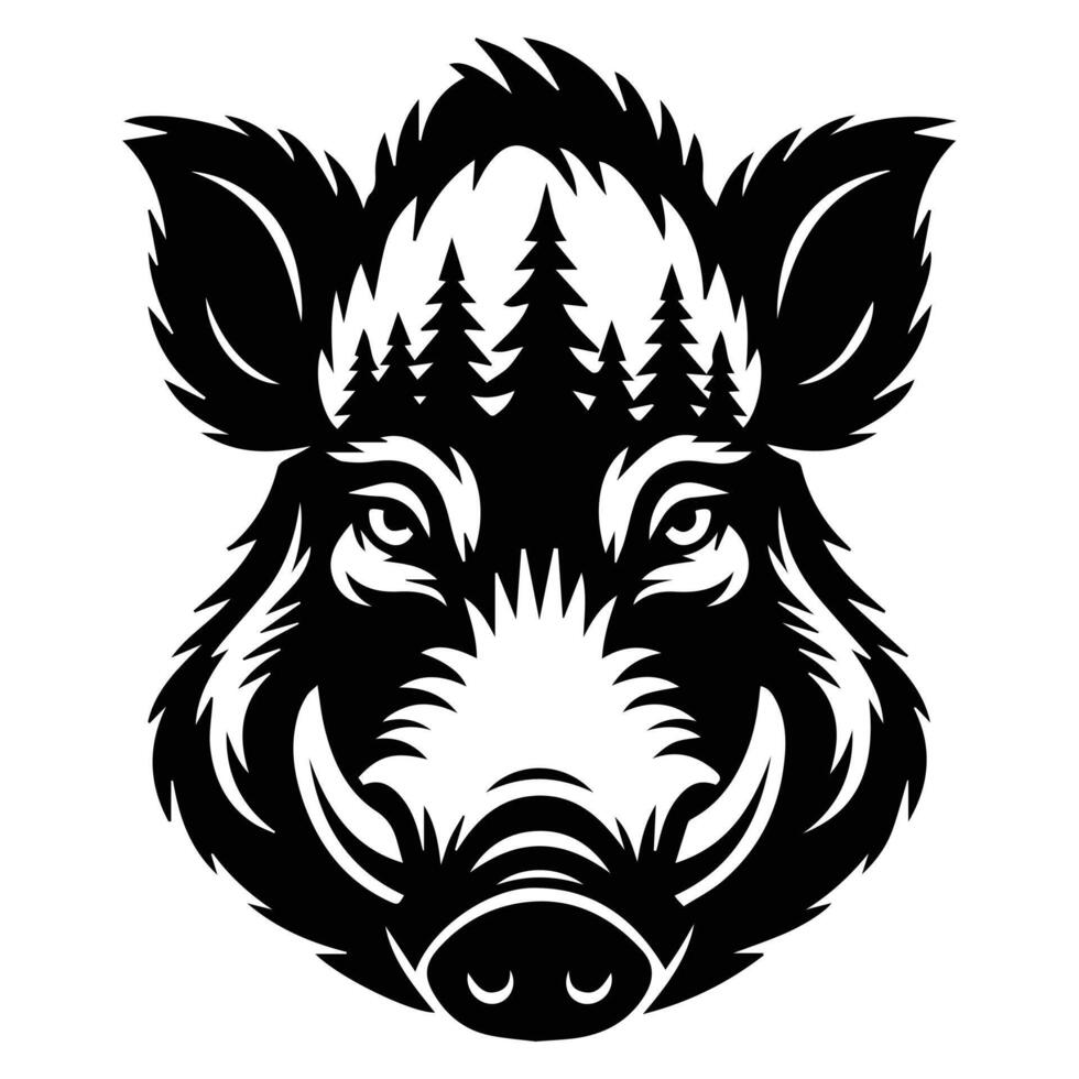 Pig face Forest Nature animal art, Animal forest scene illustration, Jungle Animals silhouette sublimation design vector