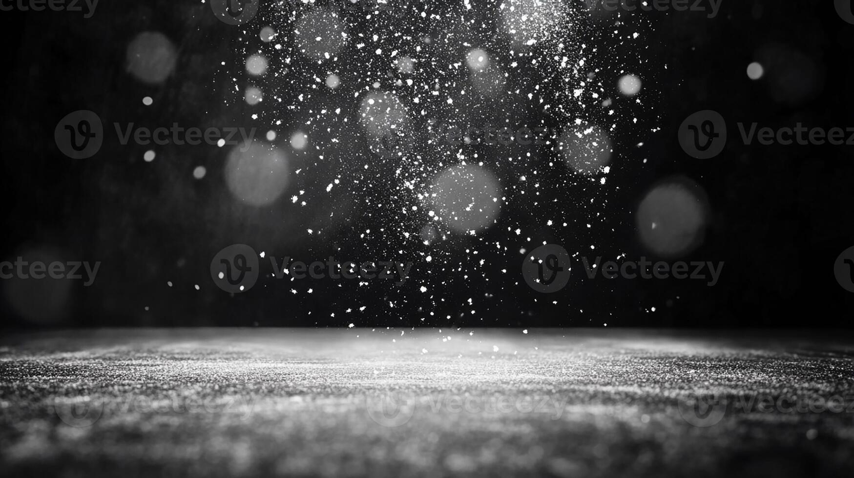Snowfall Particles Falling on Dark Surface with Bokeh Effect photo