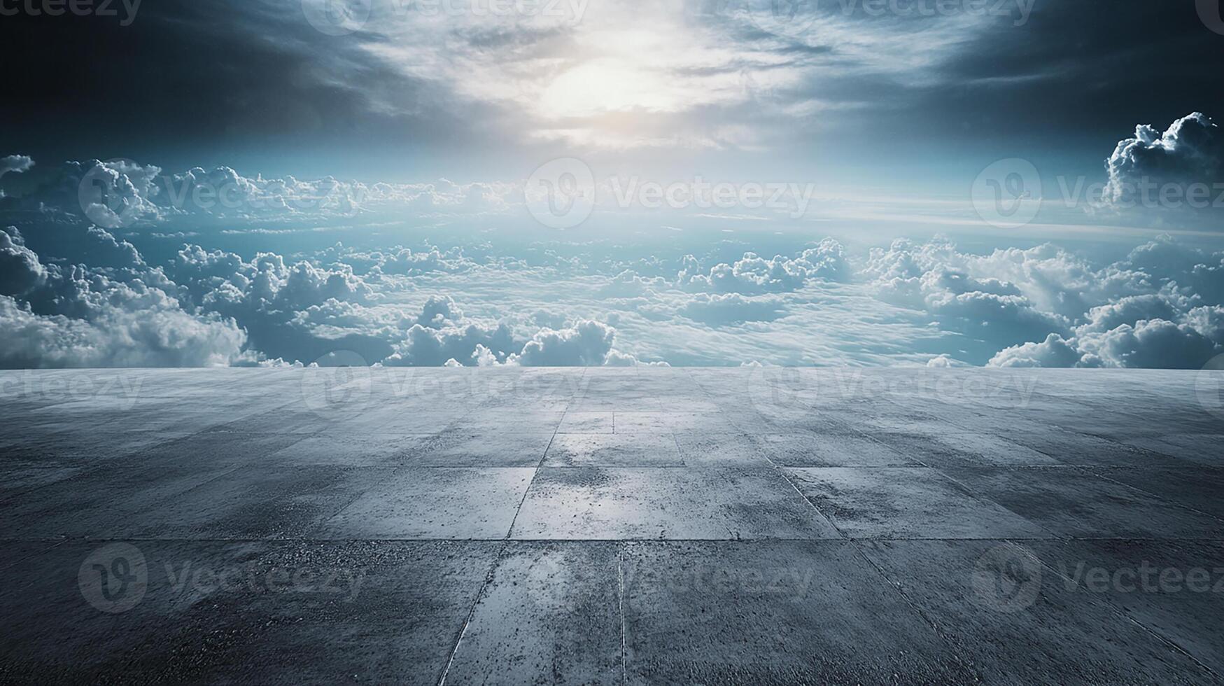 Empty Concrete Surface Above Clouds with Dramatic Sky photo