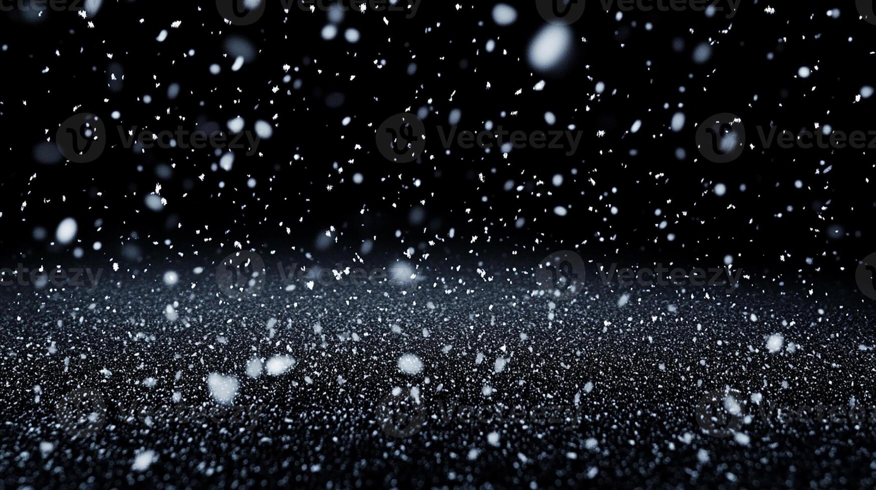 Snowflakes Falling on Dark Background. Winter Scene with Soft Particles photo