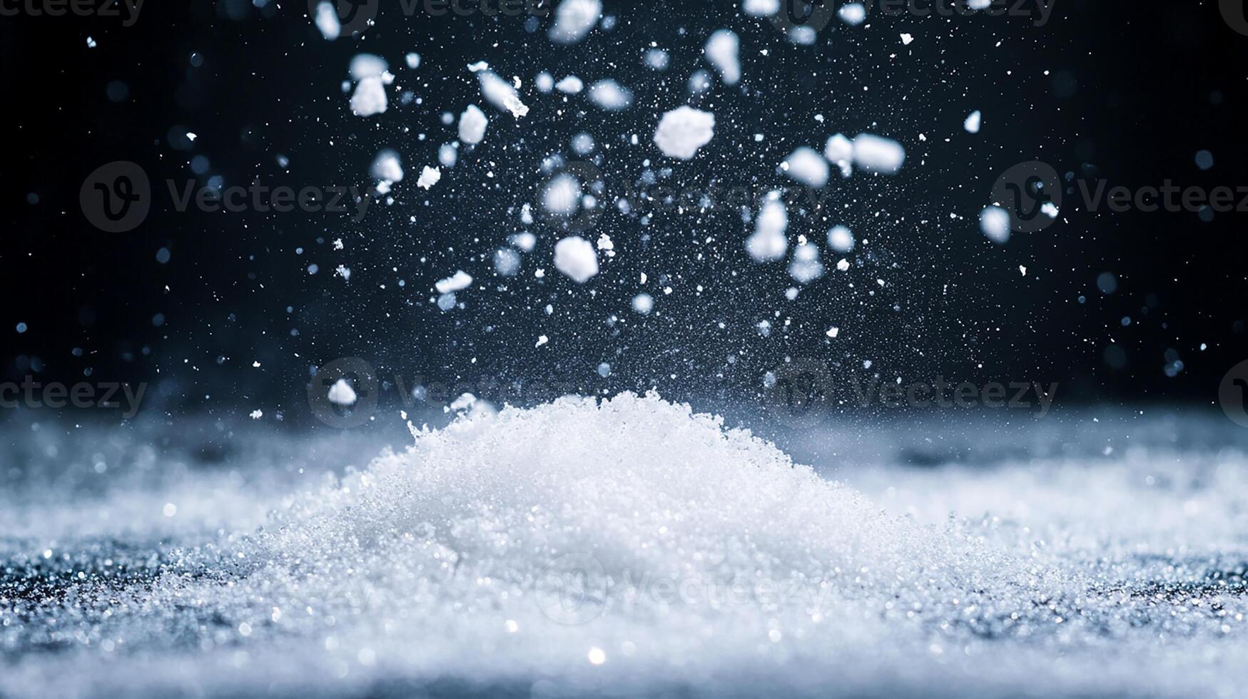 Snowflakes Falling on a Snowy Ground with Dark Background photo