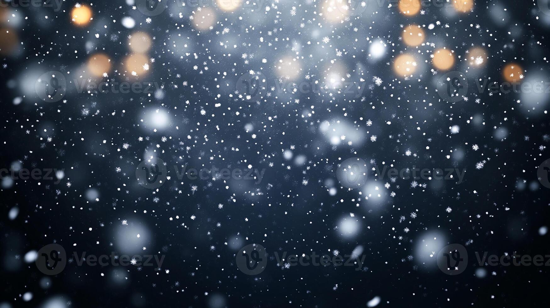 Winter Night Scene, Snowfall with Bokeh Lights photo