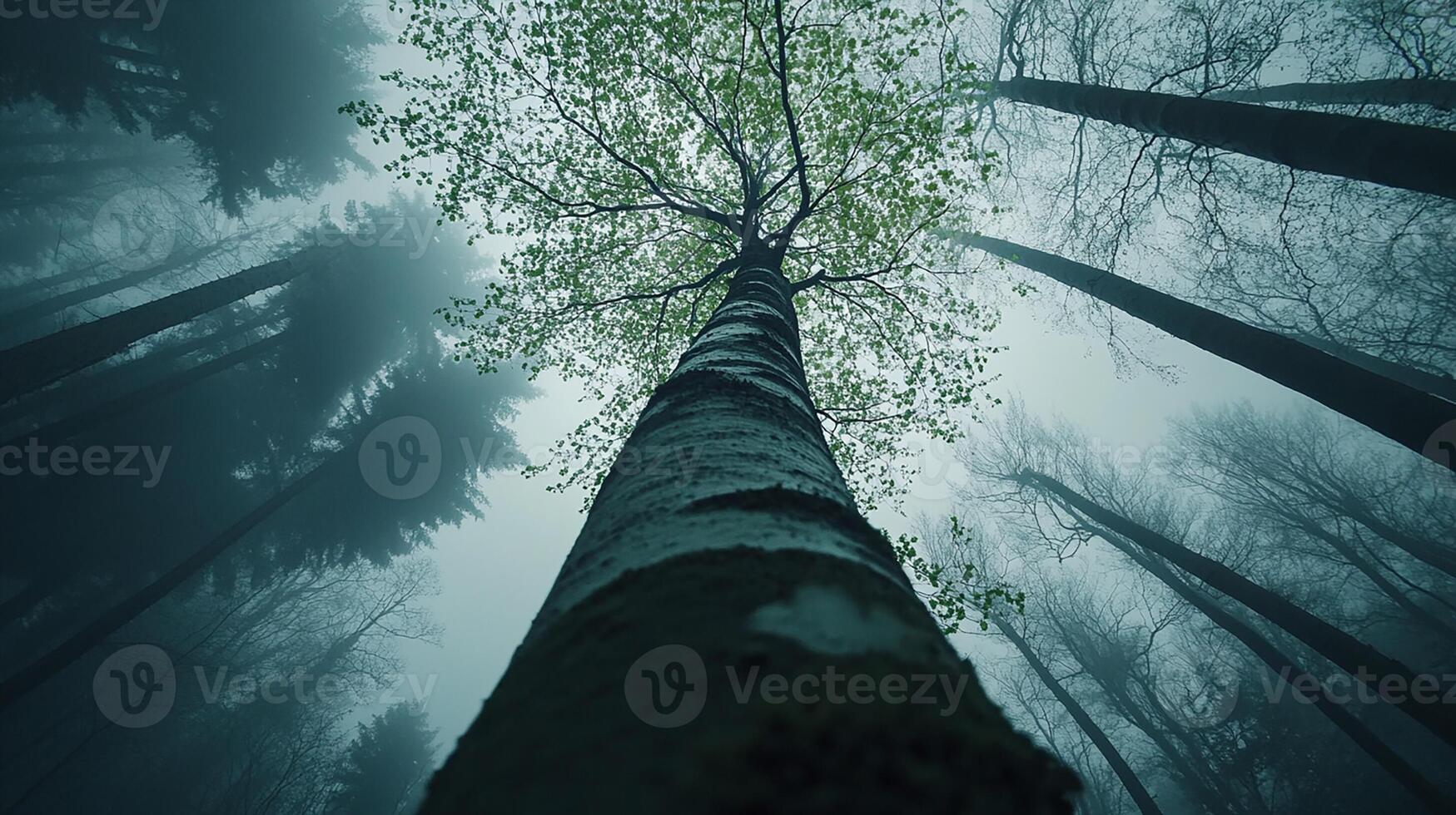 Foggy Forest with Tall Trees. Nature and Tranquility photo