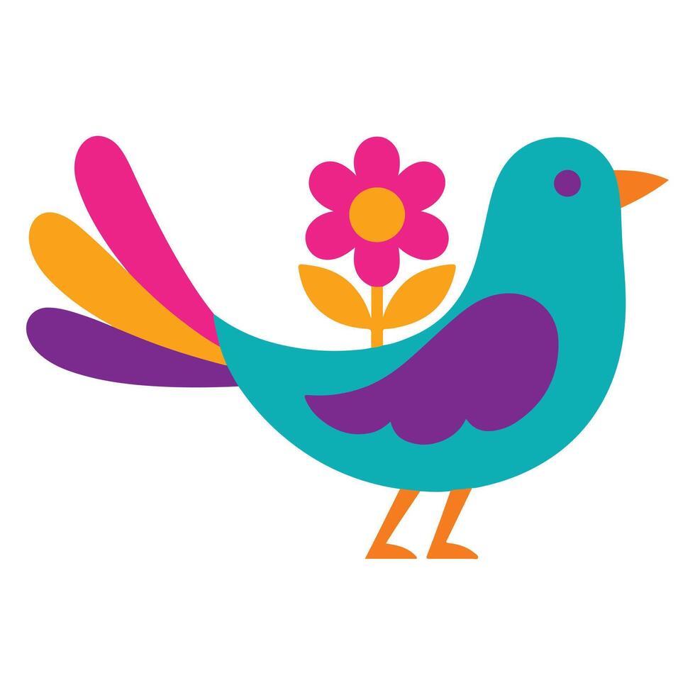 Otomi Inspired Bird Artwork Colorful Mexican Folk Style Illustration for Sublimation Crafts vector