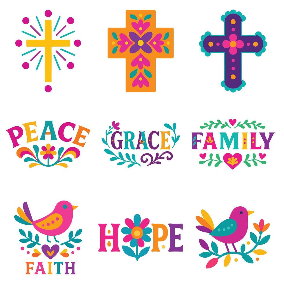 Otomi Mexican Flower Art Vibrant and Colorful Fiesta Style Floral Illustration vector