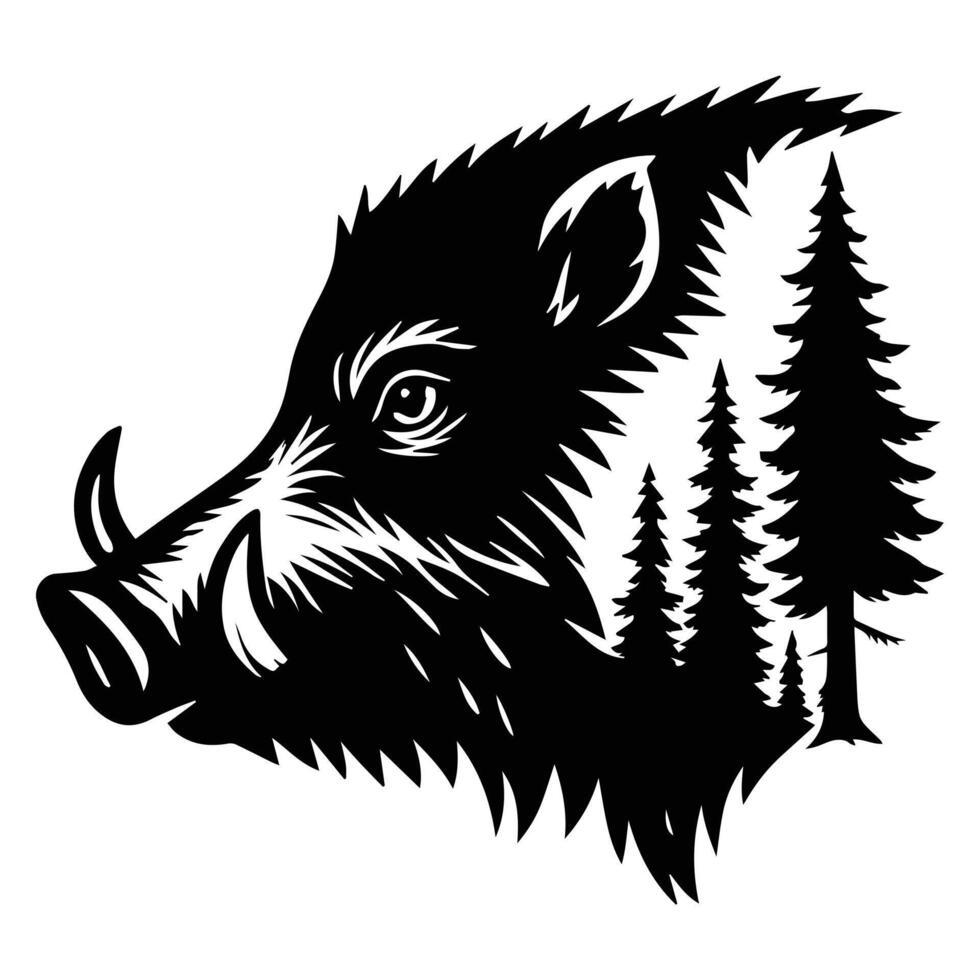 Pig face Forest Nature animal Animal forest scene illustration, Jungle Animals silhouette sublimation design vector