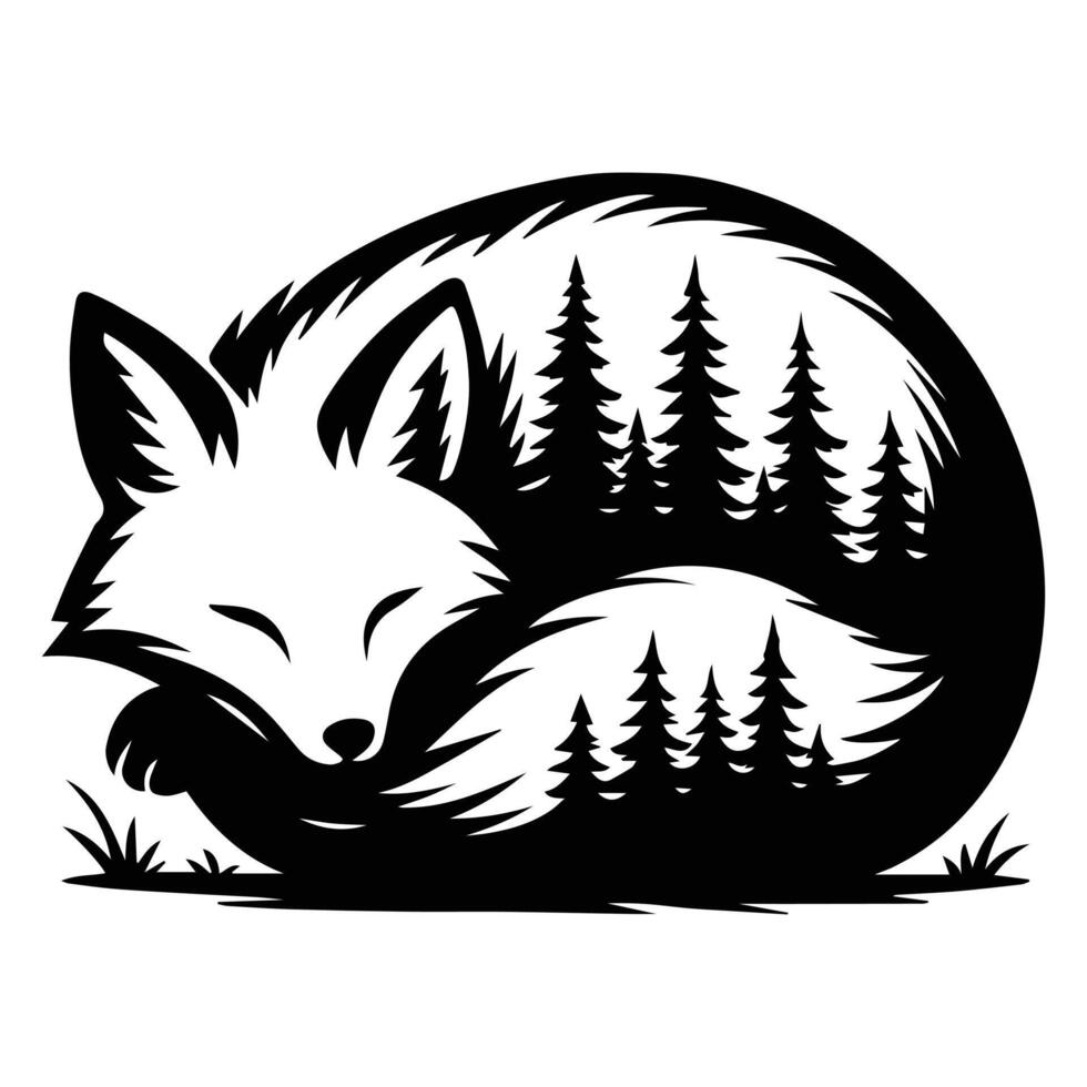 fox Forest Nature animal art, Animal forest scene illustration, Jungle Animals silhouette sublimation design vector