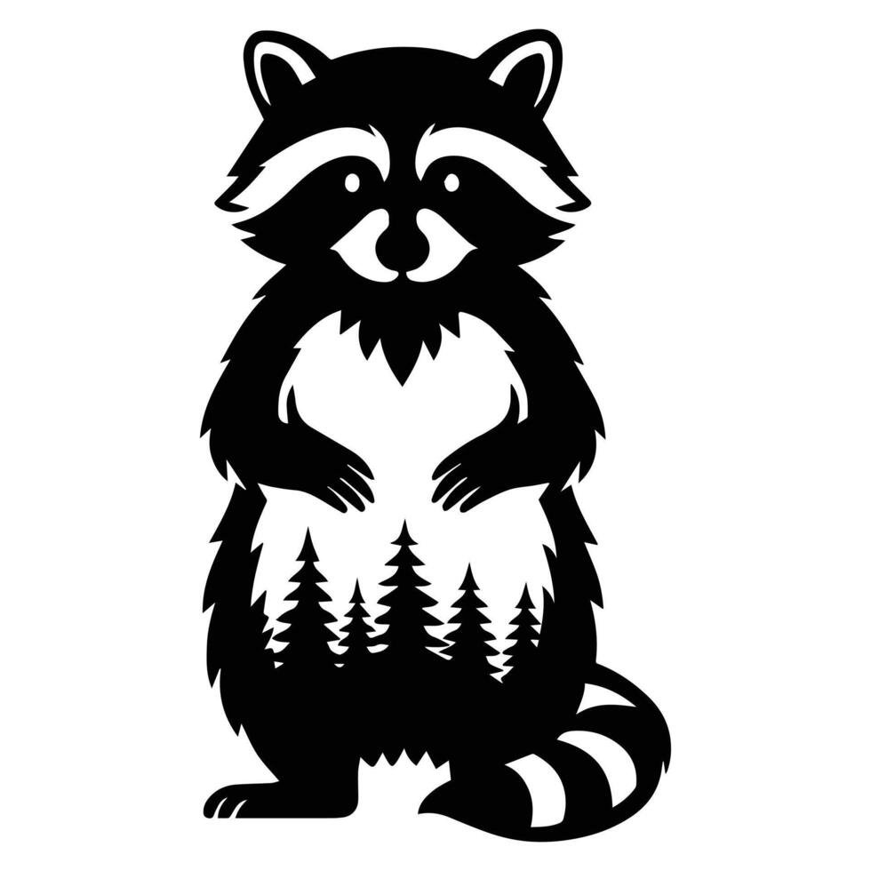 Raccoon Nature animal art, Animal forest scene illustration, Jungle Animals silhouette sublimation design vector