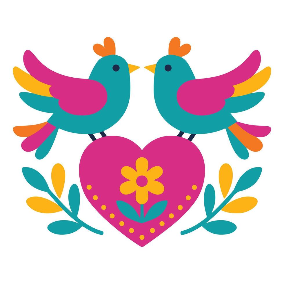 Cute Mexican Otomi Bird Art with Vibrant Fiesta Flowers Beautiful Folk Design for Sublimation Projects vector