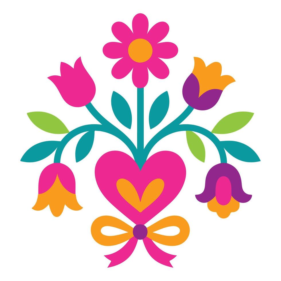 Otomi Style Flower Illustration Mexican Fiesta Art Bright and Colorful Design vector