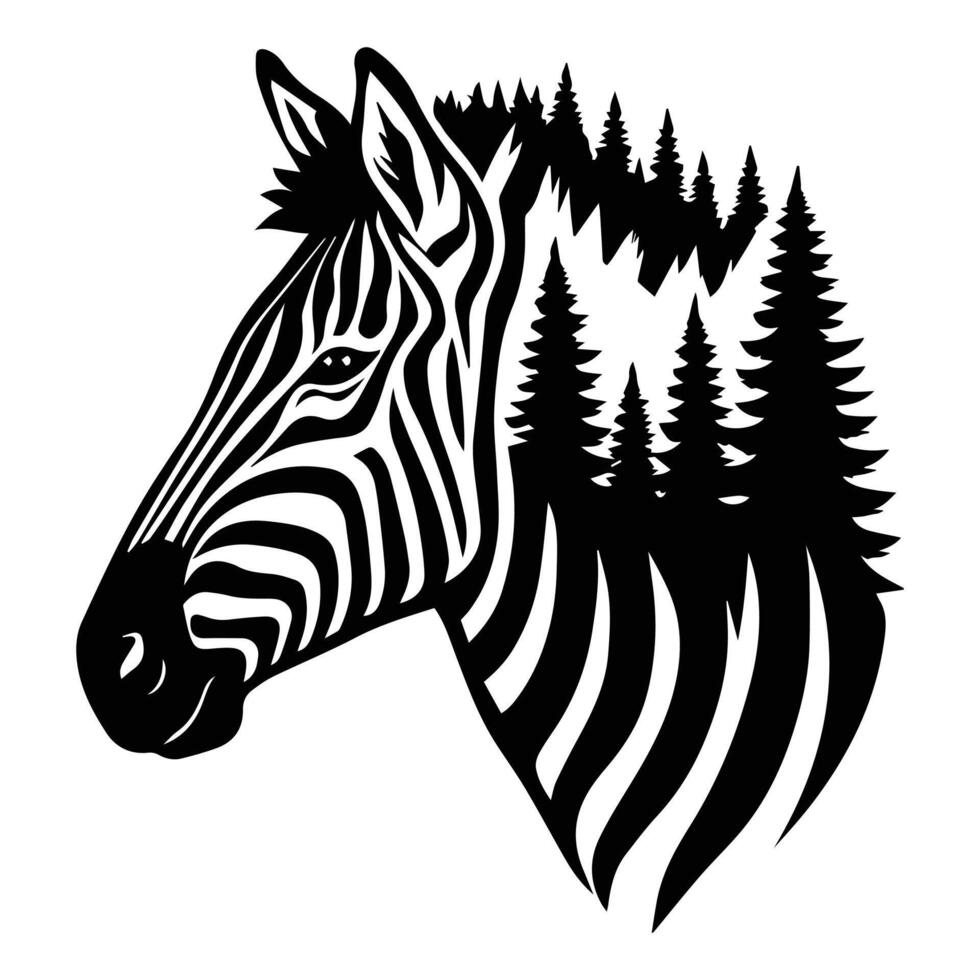 Zebra head Forest Nature animal art, Animal forest scene illustration, Jungle Animals silhouette sublimation design vector
