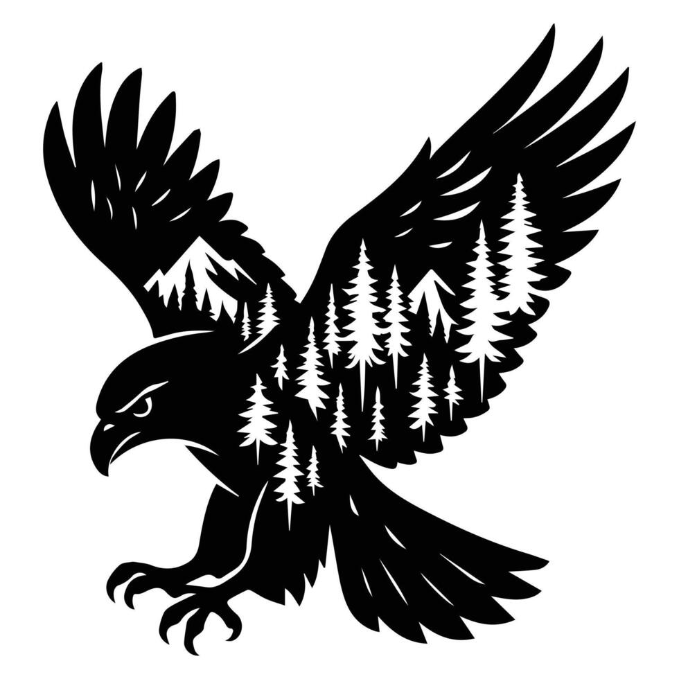 eagle Forest Nature animal art, Animal forest scene illustration, Jungle Animals silhouette sublimation design vector
