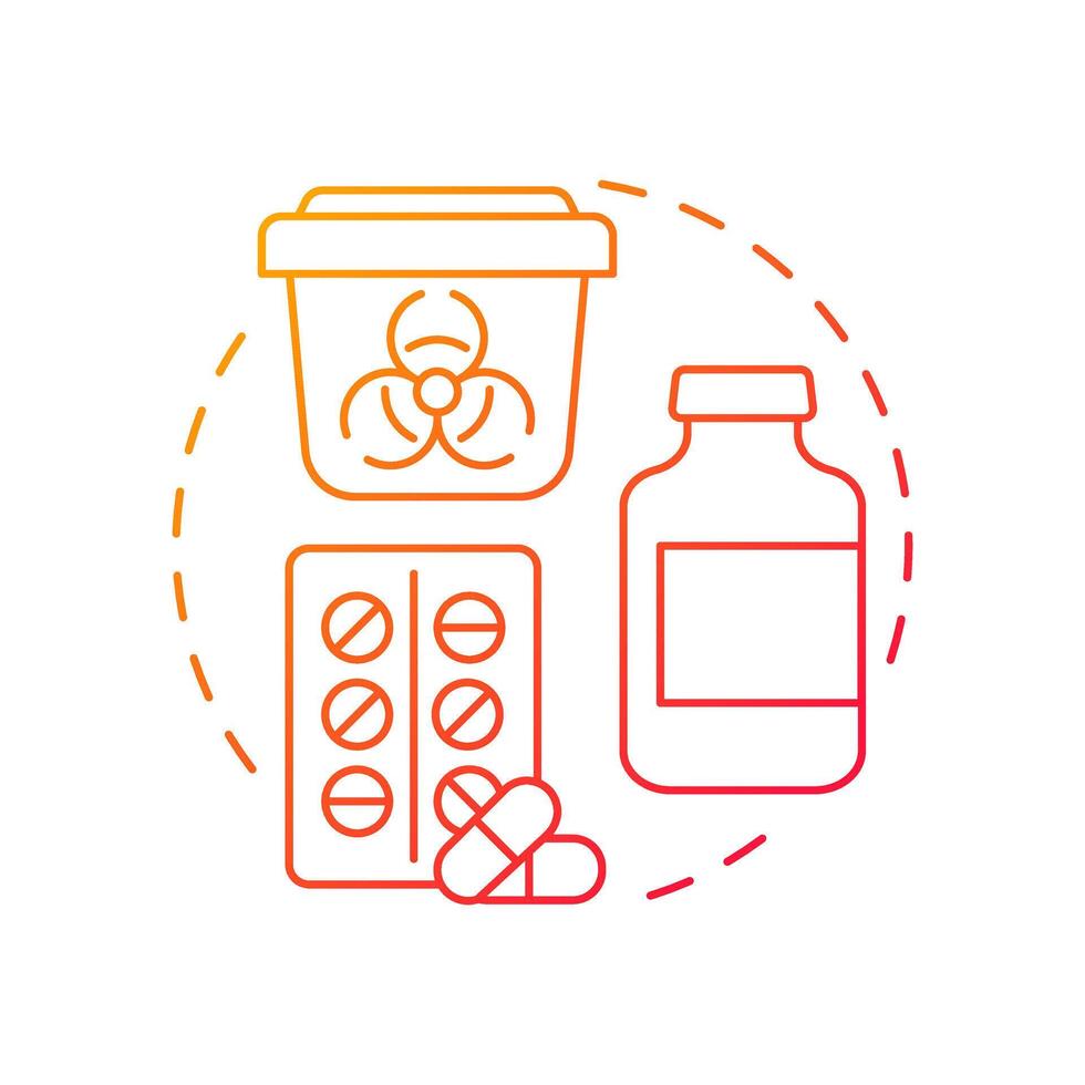 Pharmaceutical waste red gradient concept icon. Medical vaccines, drugs. Biohazard container. Round shape line illustration. Abstract idea. Graphic design. Easy to use in presentation, article vector