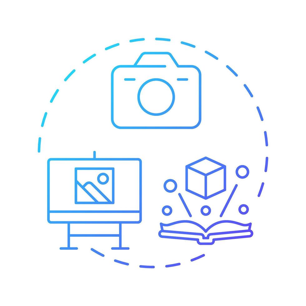 A picture is worth 1000 words blue gradient concept icon. Photography camera, image. Round shape line illustration. Abstract idea. Graphic design. Easy to use in infographic, presentation vector