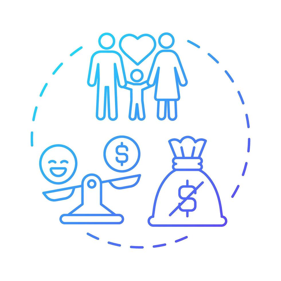 Money cant buy happiness blue gradient concept icon. Financial sustainability. Positive attitude, family. Round shape line illustration. Abstract idea. Graphic design. Easy to use in infographic vector