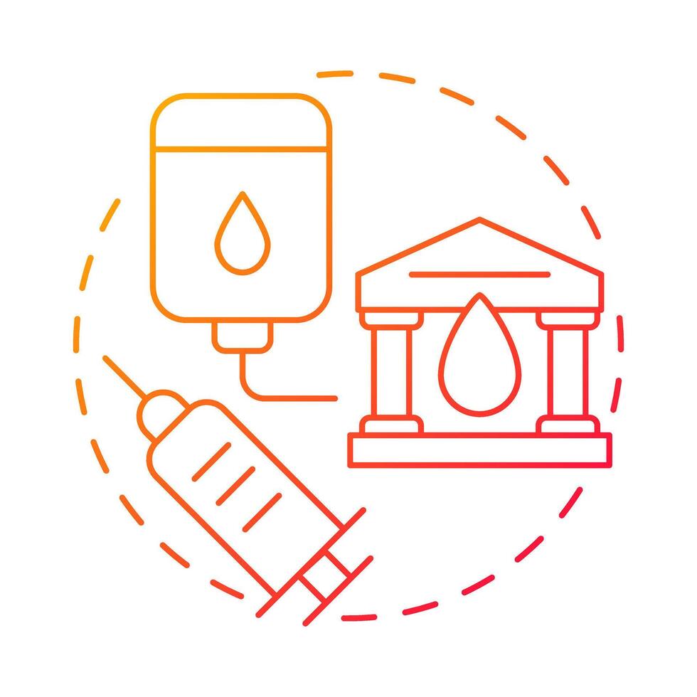 Blood banks red gradient concept icon. Transfusion service. Bloodborne infections. Medical equipment. Round shape line illustration. Abstract idea. Graphic design. Easy to use in presentation vector
