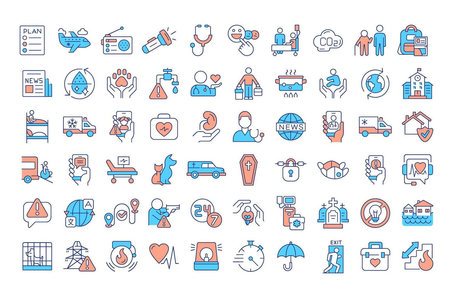 Emergency response RGB color icons set. Public safety and rescue service. Protection from vary dangers. Isolated illustrations. Simple filled line drawings collection. Editable stroke vector