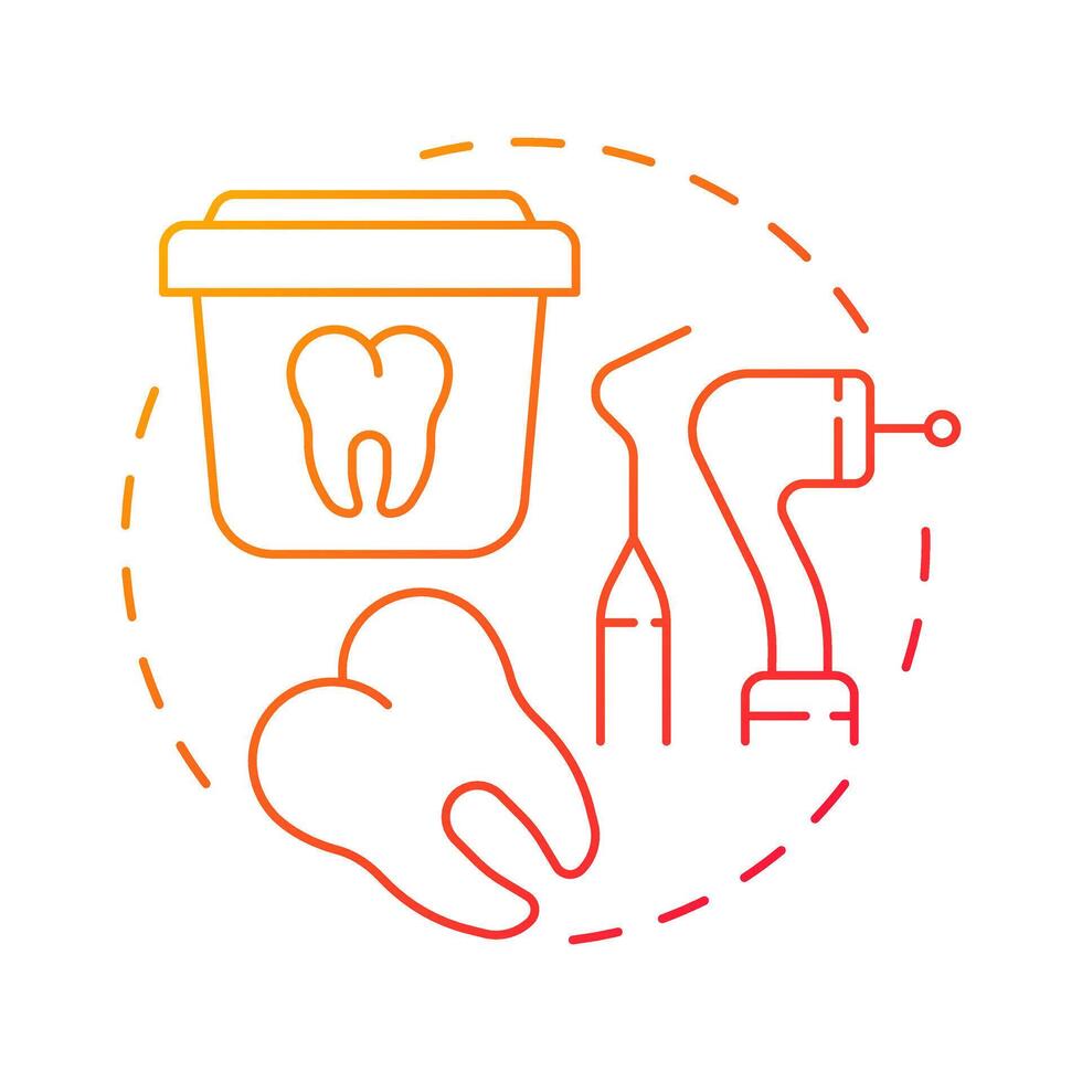 Dental waste red gradient concept icon. Medical garbage. Amalgam, teeth. Equipment, container. Round shape line illustration. Abstract idea. Graphic design. Easy to use in presentation, article vector