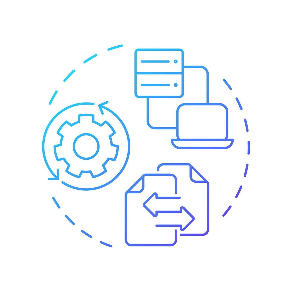 Product data transformation blue gradient concept icon. Goods information processing. Feature of PIM. Round shape line illustration. Abstract idea. Graphic design. Easy to use in presentation vector
