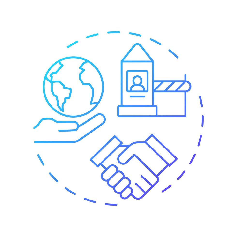 Action in third countries blue gradient concept icon. Four filter model of integrated border management. Round shape line illustration. Abstract idea. Graphic design. Easy to use in presentation vector