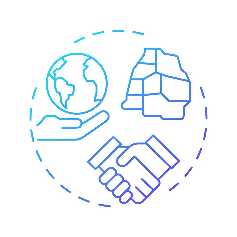 International cooperation blue gradient concept icon. Different countries relations. IBM coordination. Round shape line illustration. Abstract idea. Graphic design. Easy to use in presentation vector