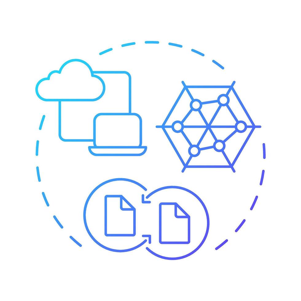 Product data syndication blue gradient concept icon. Distributing synchronizing information. Feature of PIM. Round shape line illustration. Abstract idea. Graphic design. Easy to use in presentation vector