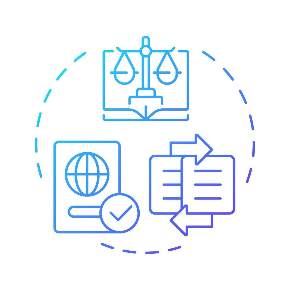 Legislative integration blue gradient concept icon. Law regulation. Area of IBM collaboration. Round shape line illustration. Abstract idea. Graphic design. Easy to use in promotional material vector