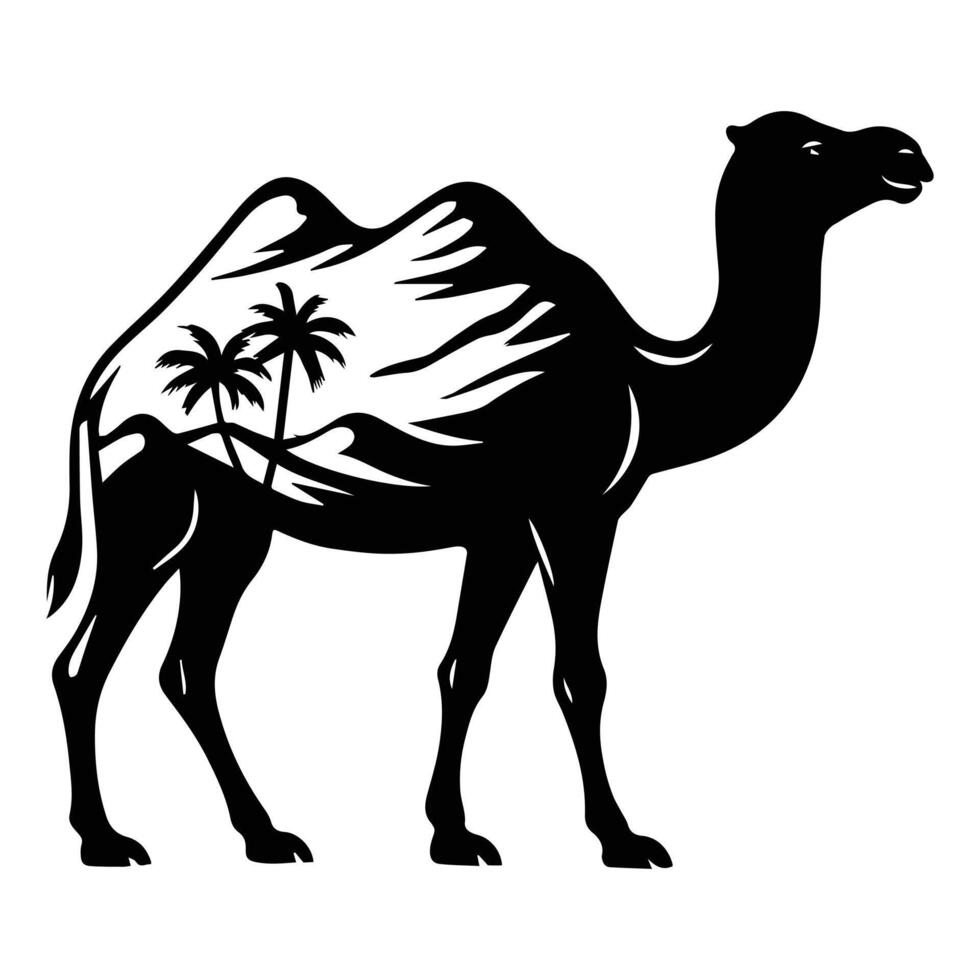 camel Forest Nature animal , Animal forest scene illustration, Jungle Animals silhouette sublimation design vector