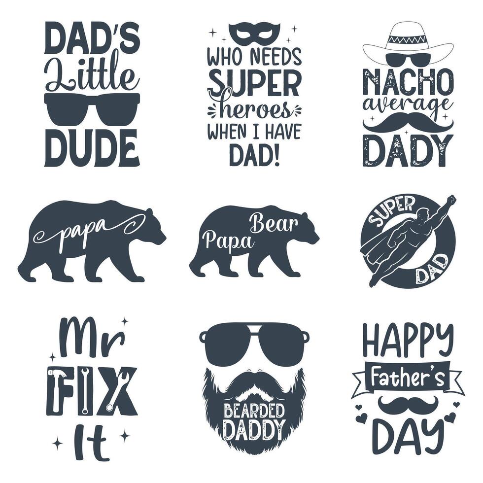 Set of Cool Dad Shirt with Bold Typography and Fathers Day Art vector