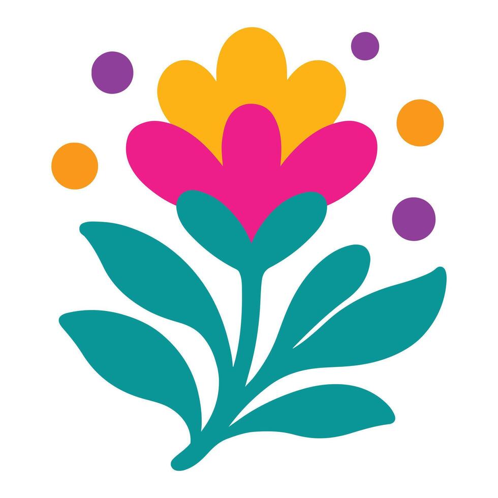PrintFiesta Floral Clipart Otomi Flower and Leaf Design for Colorful Mexican Art Projects vector